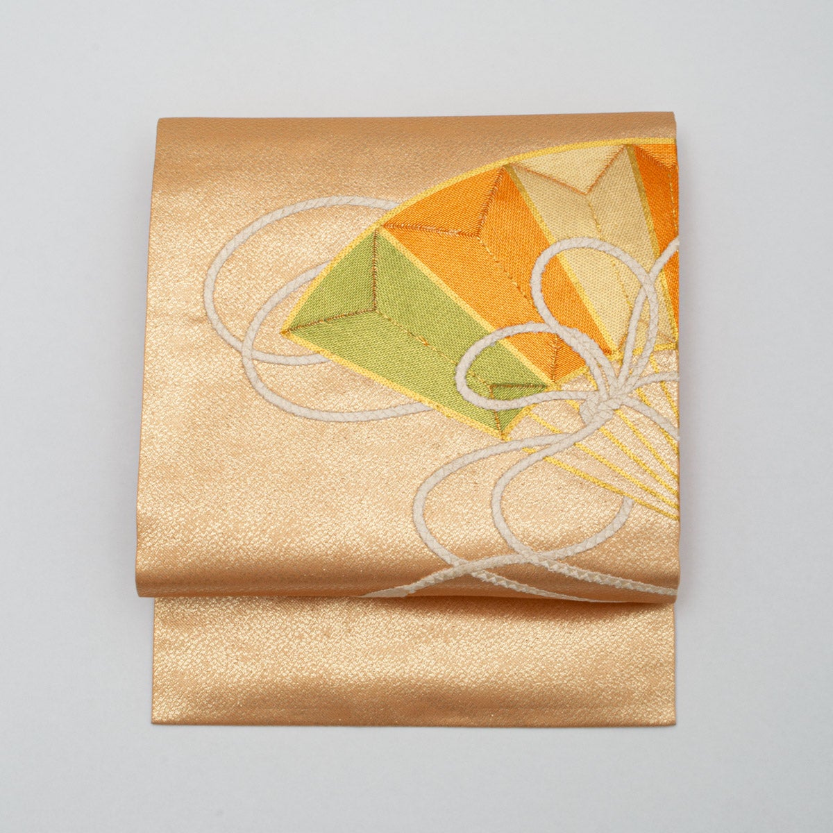 花嫁 婚礼 オレンジ 金色刺繍 丸帯 鷲 本金箔 お茶会にもおすすめ！】名古屋帯 刺繍 扇面柄 オレンジ 金色 九寸 正絹